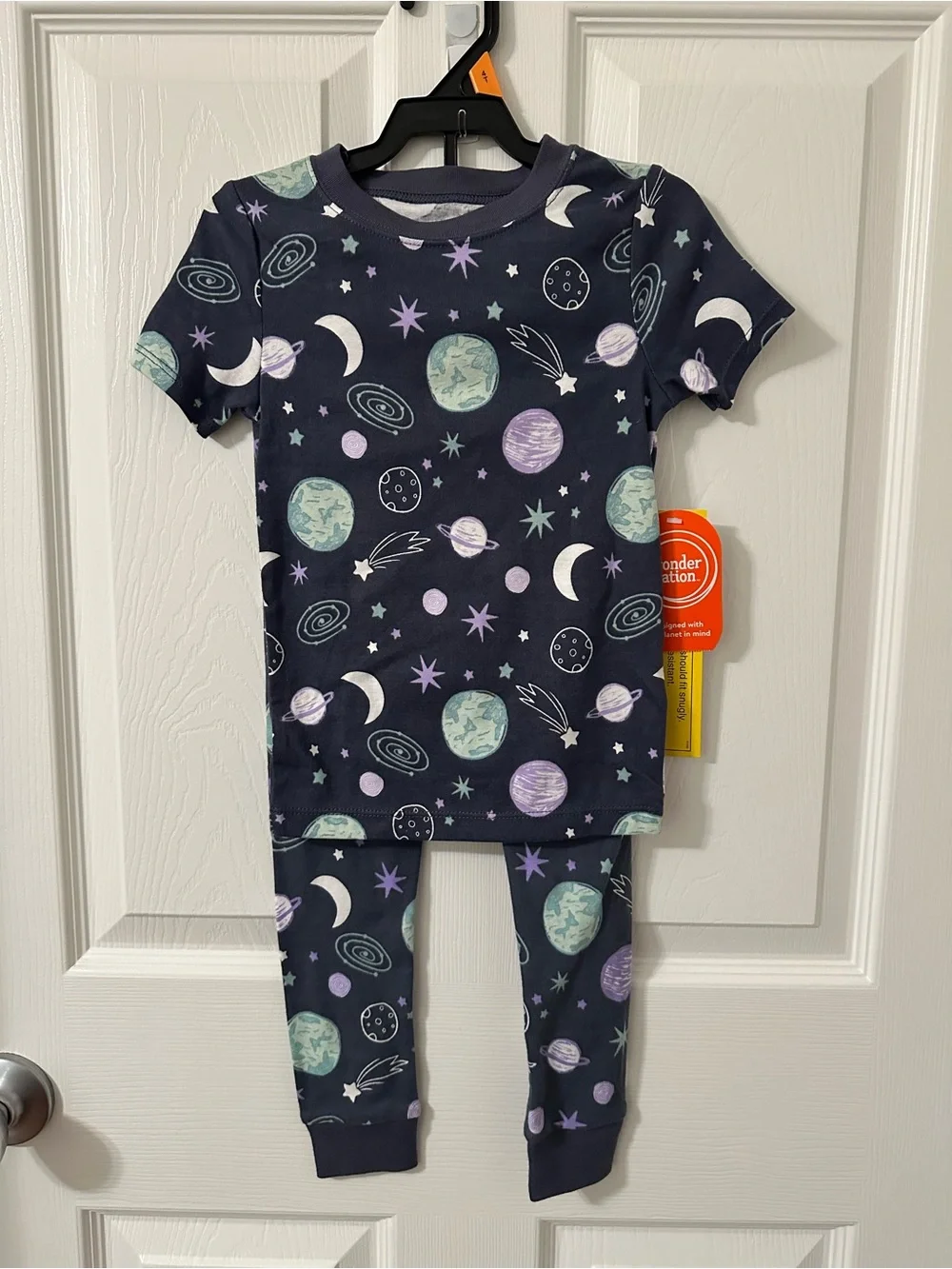 wonder nation Navy Space-Print Short Sleeve Pajama Set
